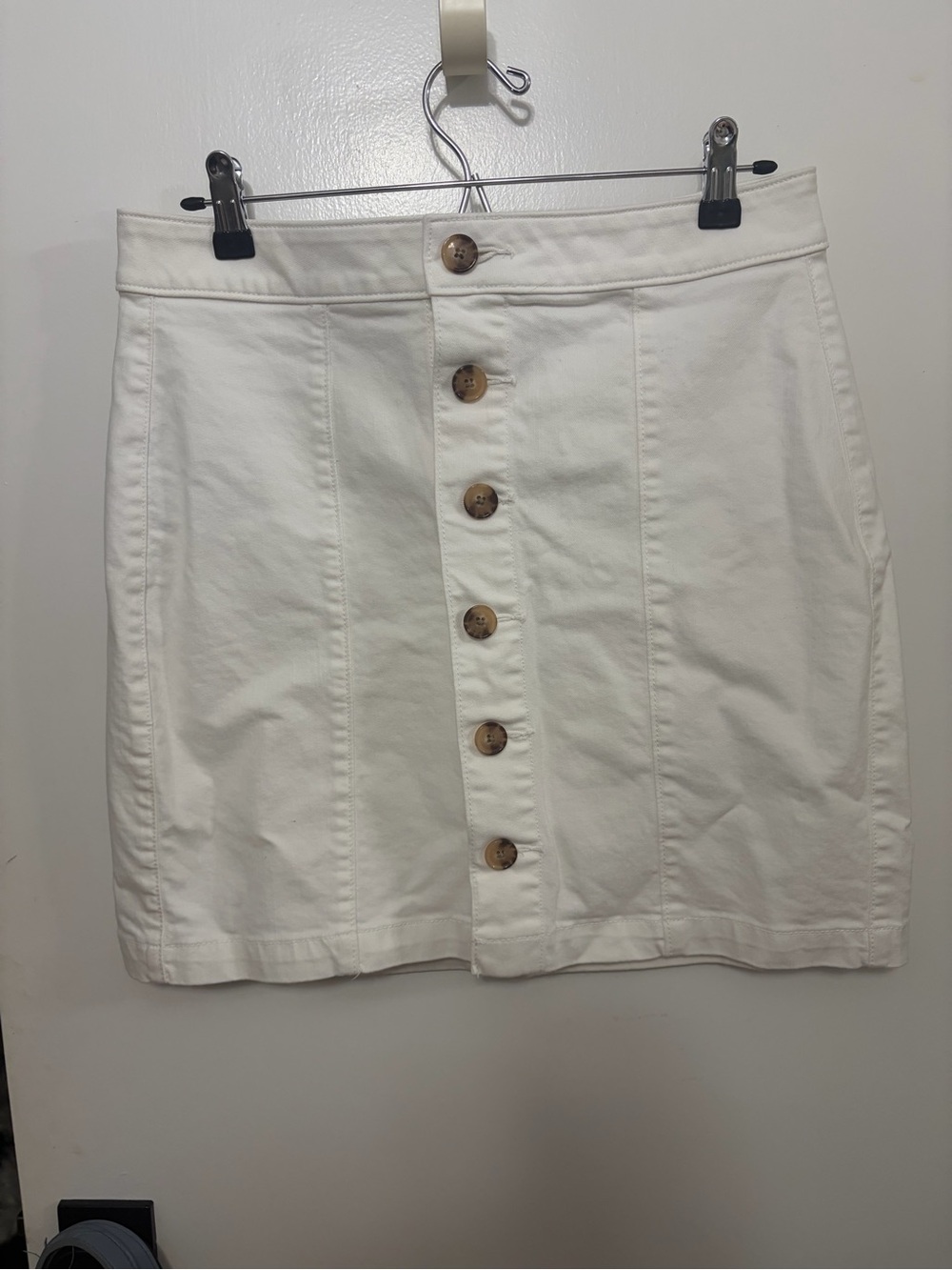 LOFT White Button-Front Denim Mini Skirt